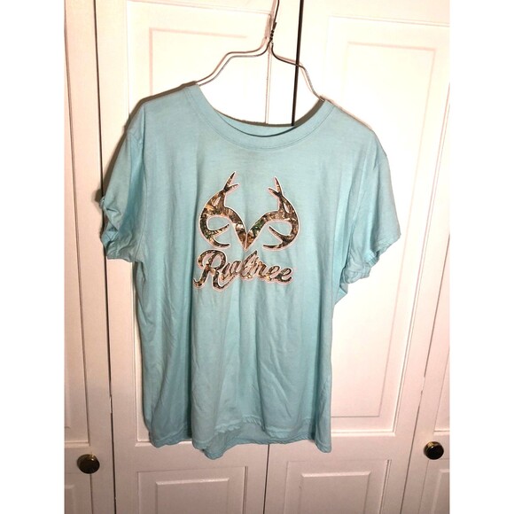 Realtree Camo Antler Logo T-Shirt Women's Size L Willow Trails Blue Cotton Poly - Picture 2 of 6